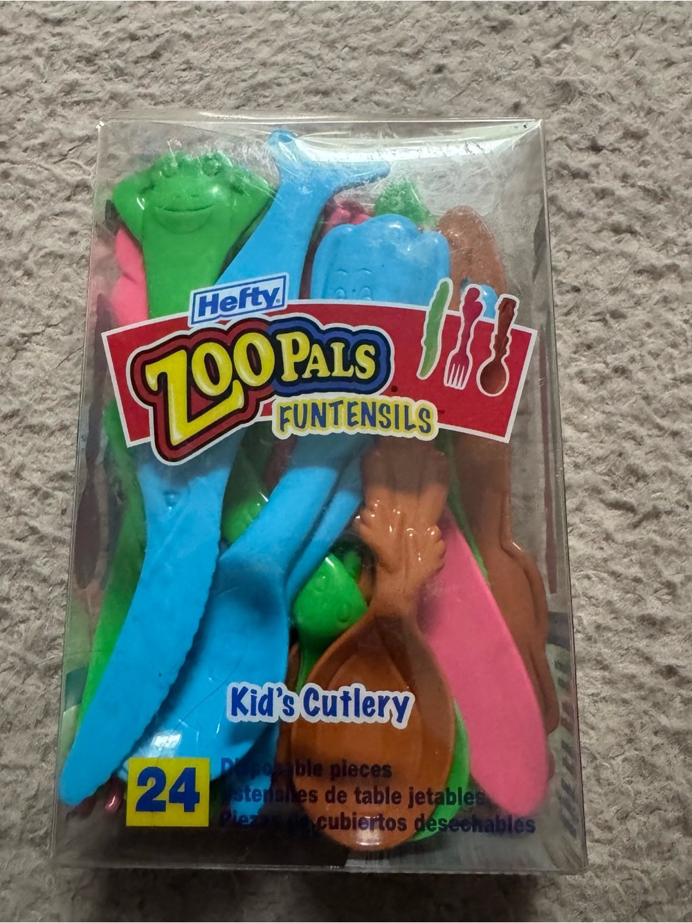 Vintage ZooPals Utensils Animal Funtensils Hefty 24ct open box fork spoon knife